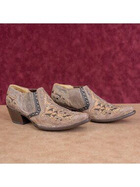 Corral Women Glitter Brown Leather Cowboy Western Square Toe Ankle Boots sz 10